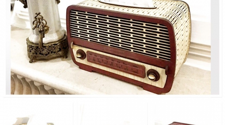 جا دستمال کاغذی چوبی طرح رادیو رومیزی قدیمی