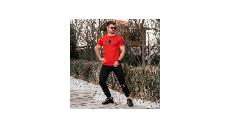 ست تیشرت شلوار Adidas مردانه قرمز مشک مدل T55