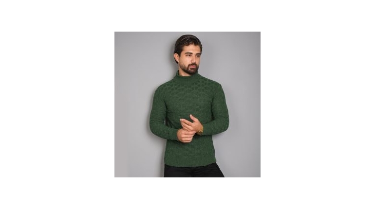 پلیور یقه اسکی سبز طرح لوزی مردانه مدلG10