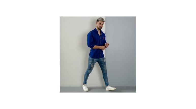 پیراهن مردانه آبی کاربنی مدل Gabi
