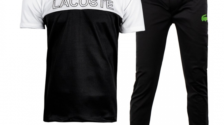 ست تیشرت شلوار مردانه سفید مشکی مدل Lacoste